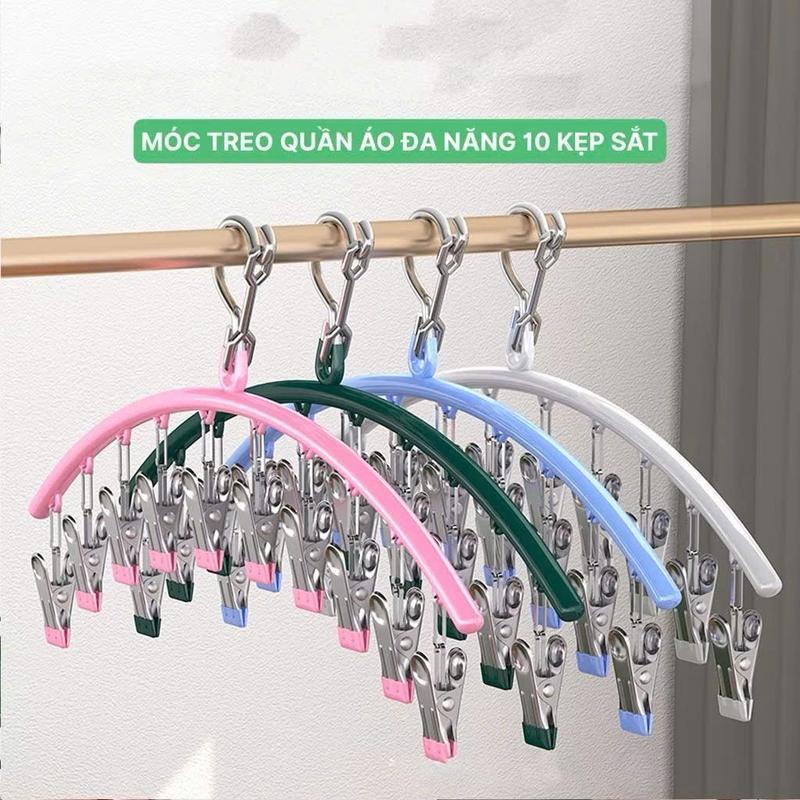Combo 5 móc phơi quần áo inox cong kèm 10 kẹp phủ nhựa chống trầy xước, chống…
