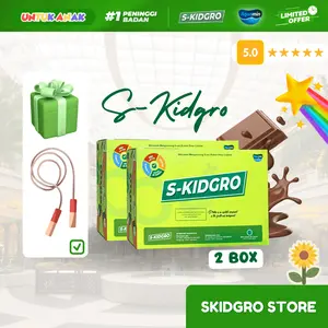 S-KIDGRO Susu Bubuk Rasa Cokelat Peninggi Badan Anak 2 Box 20 Sch Dengan Kalsium DHA Bonus Video E-Course & E-Book Top Secret Meninggikan Badan