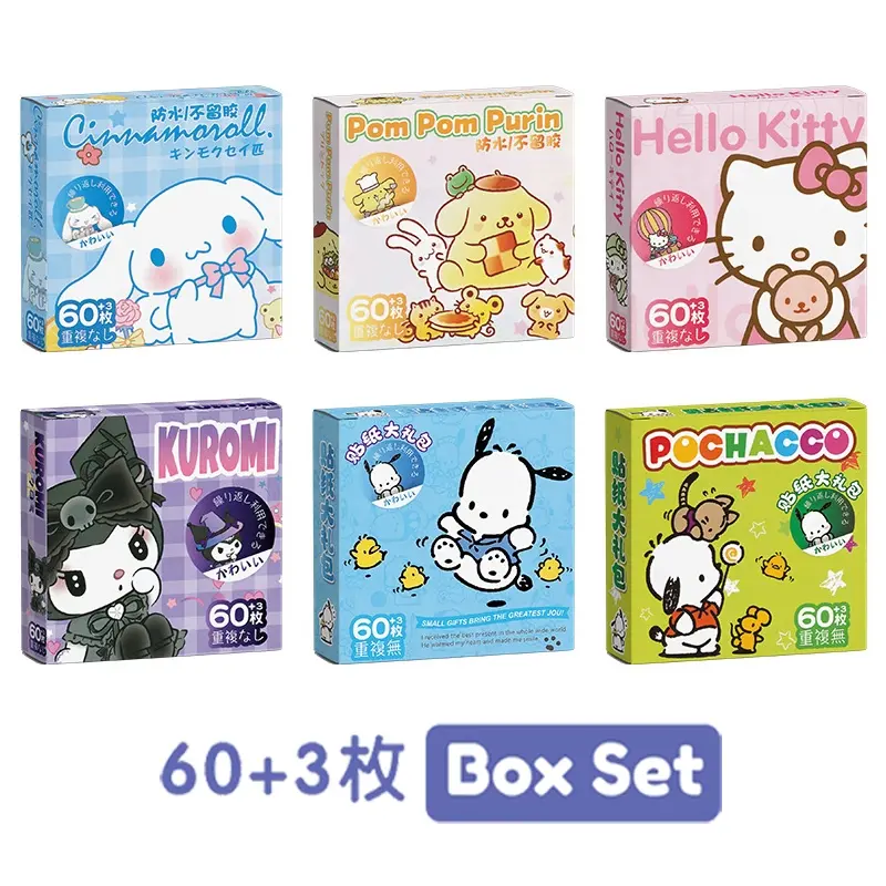 60Pcs/Box Sanrio Cute Cartoon Sticker Cute Kuromi Cinnamoroll Waterproof PVC Stickers Students DIY