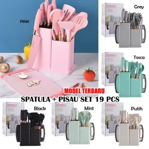 SET PERALATAN DAPUR 19 PCS / SET SPATULA SILIKON PISAU / SET SPATULA SILIKON / SET PISAU DAN GUNTING DAPUR PAPAN POTONG / ALAT MEMASAK MULTIPURPOSE / SUTIL SILIKON / PISAU DAPUR PR180