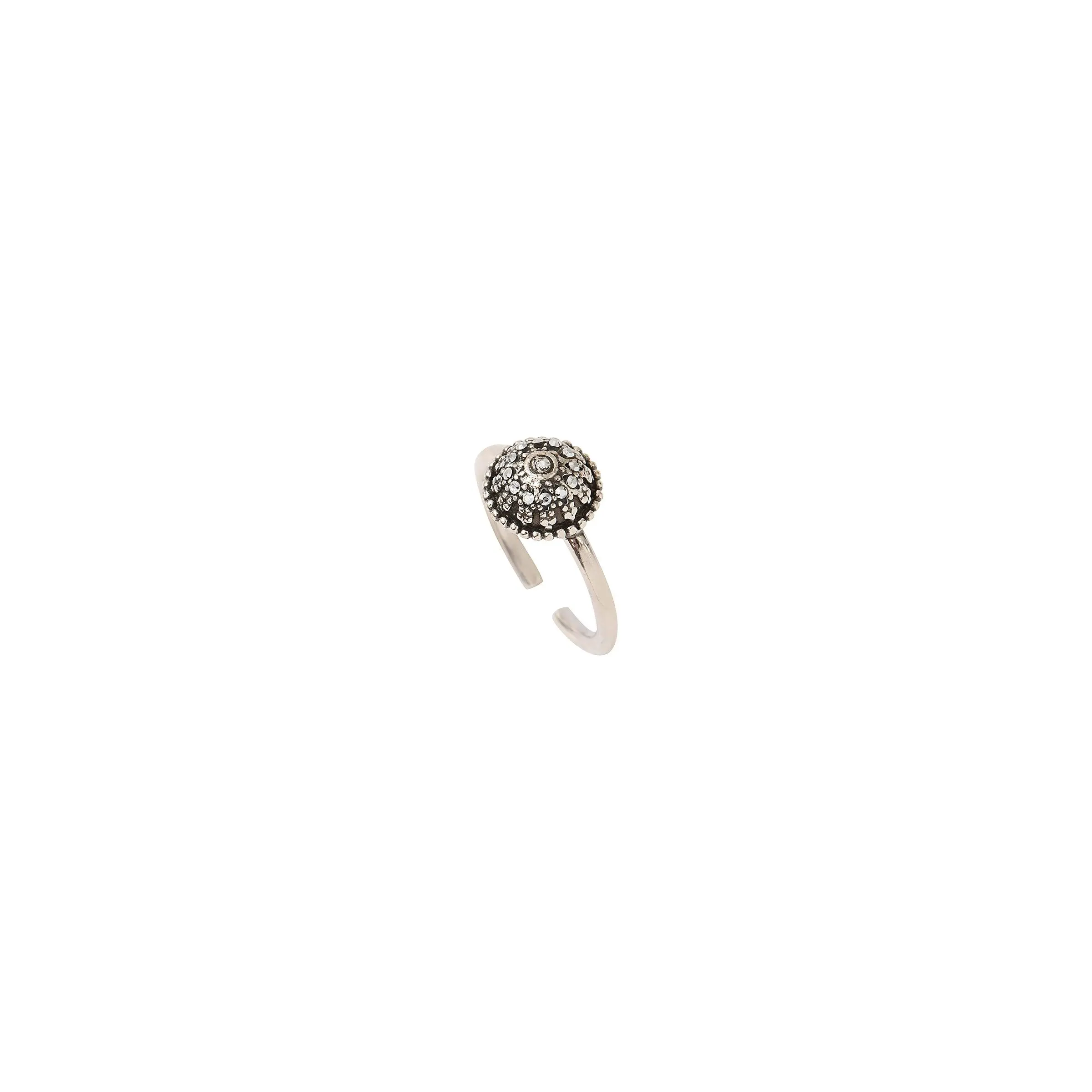 Satellite Paris Farah Classic Metal & Prestige Crystal Adjustable Ring in Silver-Plated