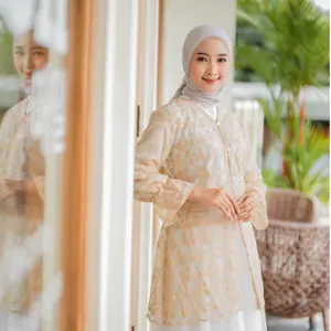 Delova Wardrobe - ARSY LONG OUTER Brukat Premium Modern Casual Lace Brokat Wanita Kondangan Luaran Atasan Wanita Muslim Pesta Vintage Bordir Outfit Tali Renda Baju Pakaian Tali Tulle Viral Lebaran Stylish Elegan