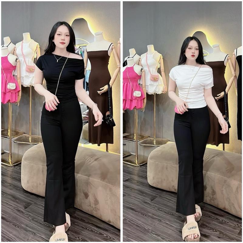 Mã mới Quần tây quần ống loe 9 tấc không xẻ tà & có xẻ tà cho nấm lùn dài 90cm vải umi hàn co giãn Nữ Ong Women