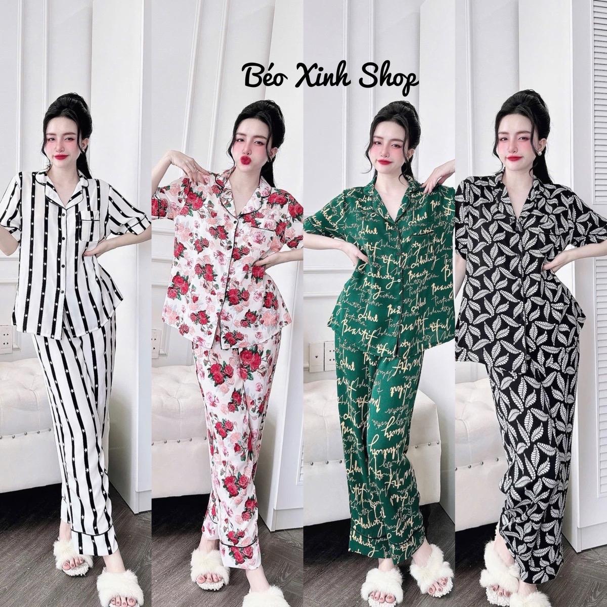 Đồ Bộ Pijama Bigsize Vải Lụa Măng Gồ Tay Ngắn Quần Dài 50-100kg Mặc Cực Thích Nữ Quần Ngủ Lịch - A.5411