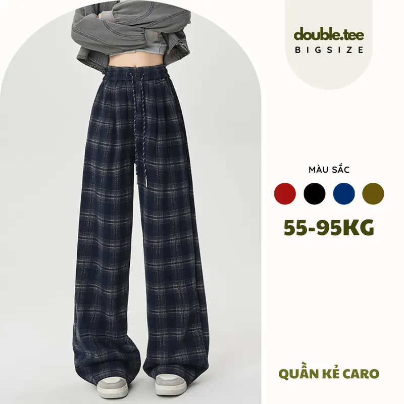 Quần Ống Suông Kẻ Caro Bigsize Chất Dạ Mịn 4 Màu Nữ Ong Women Pants sọc 0