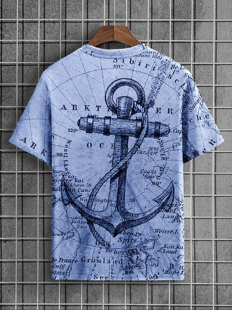 Product Introduction of Men's Letter & Anchor Print Round Neck Tee, Summer Clothes Casual Regular Fit Short Sleeve T-Shirt for Summer, Mens Clothes for Daily Wear 13