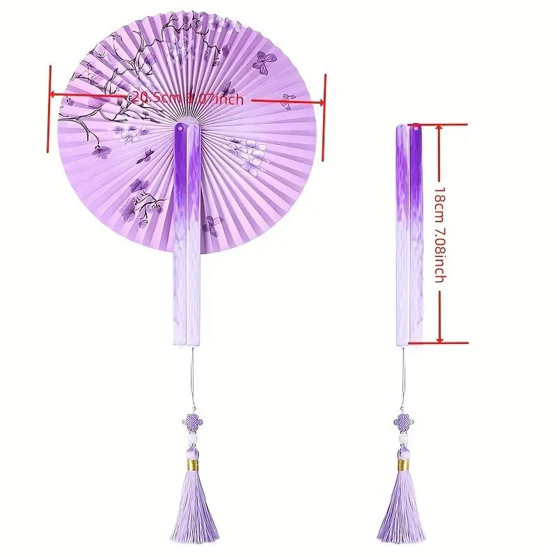 Chinese Folding Paper Fan, 1 Count Ancient Tassel Fan, Hanfu Qipao Classical Group Fan, Female Fan for Home Decor 2