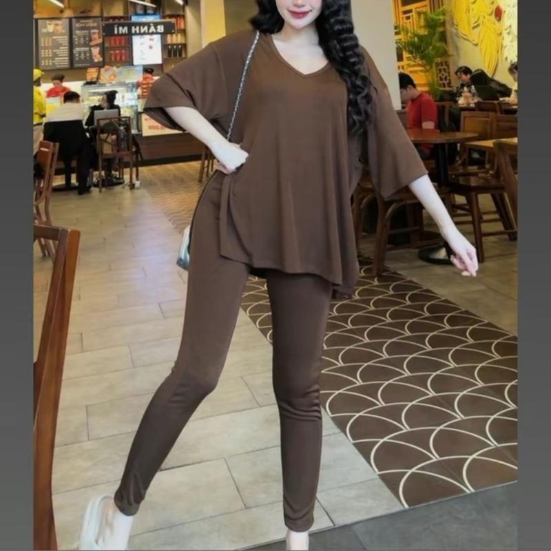 Set Đồ Nữ Bigsize Đẹp Sang Chảnh Chất Thun Gân Đồ Mặc Nhà Đồ Bộ Nữ Quần Dài Ôm Có Túi Áo Cổ Tim Form Rộng Xẻ Tà 2 Bên Xinh Xắn Đẹp Dễ Thương EShop Q68 Top Women