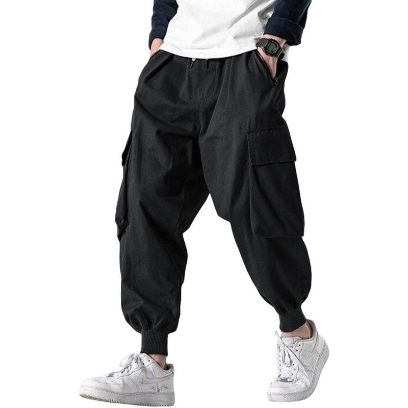 TikTok Shop Runcati Men s Joggers Pants Casual Baggy Cotton Drawstring Tapered Sweatpants Cargo Hippie Loose Fit Trousers with Multi Pocket PQ1764