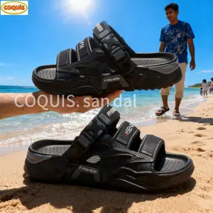 COQUIS Sandal Pria Premium 2025 Gaya Korea Baim Jibbitz Sol Tebal 6.0cm Bahan Karet Anti Selip Stylish Nyaman Lembut Warna Khaki Hitam Abu-abu