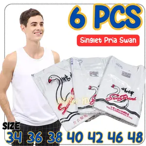 3PCS / 6 PCS Kaos Singlet Pria Cowok Laki Laki Atasan Dewasa Tanpa Lengan Putih Dunia Swan Brand Swan Black Style Swan BrandGrosir