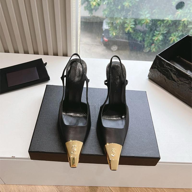 Giày Cao Gót Catwalk, Khóa Ferrule Vàng, Giày Cao Gót Mũi Nhọn Cắt Thấp, Giày Cao Gót, Thời Trang Nữ, Thanh Lịch Và Dễ Phối Đồ, Hàng Mới Về Đầu Mùa Thu 2024, Làm Cho Bạn Trông Cao Hơn Shoes DéP Sandal Hoa 1