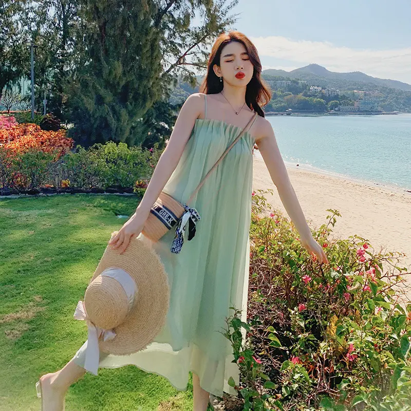Váy Hai Dây Mùa Hè, Siêu Thanh Lịch, Phong Cách Nữ Thần Thanh Lịch, Váy Đi Nghỉ Mát Bãi Biển Đi Kỳ Nghỉ Bờ Biển, Váy Dài, Hàng Mới Về Năm 2024 Dress Women Khuy 0