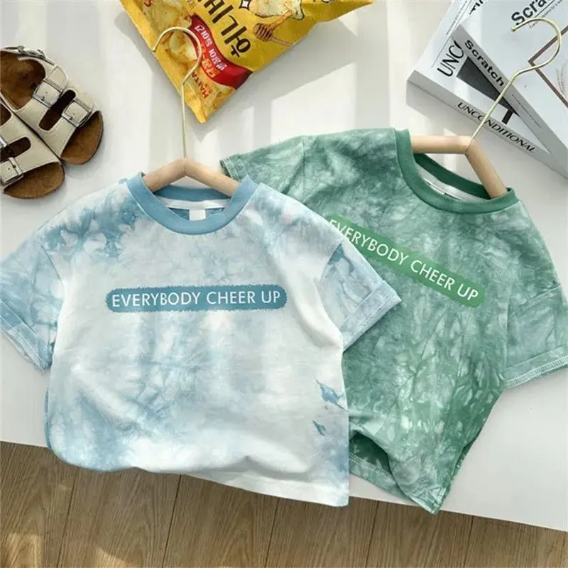 Áo Thun Cotton, Cotton Nguyên Chất, Hàng Mới Về Mùa Hè, Dành Cho Nam Và Nữ, Trẻ Em Trung Bình Và Nhỏ In Nhuộm Cà Vạt, ngắn Tay, Thiết Kế Hợp Xu hướng 7