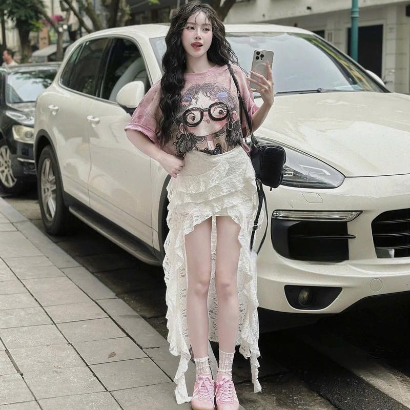 Chân váy Nữ ren xéo tầng trendy tua rua cá tính chất liệu ren mềm mại nữ top women XM Huyền Hưng MS176