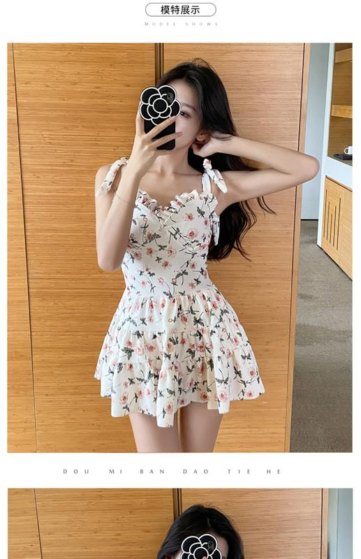 Product Introduction of One-Piece Swimsuit for Women 2023 Summer New Floral Fresh Conservative Belly Covering Slimming Pure Desire Sling Hot Spring 3