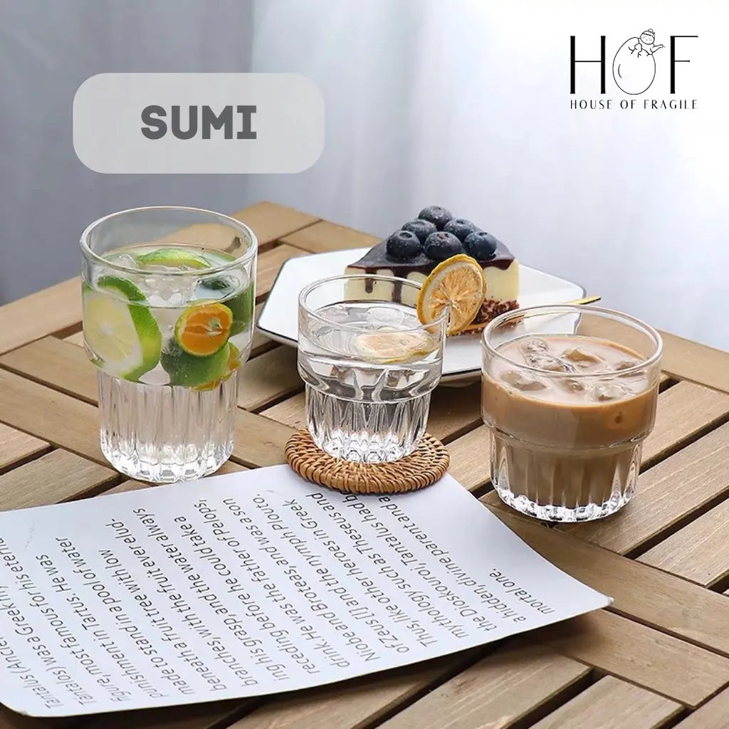 HOF SUMI Gelas Kopi Kaca Stack Aesthetic Cangkir Coffee Glass Cafe Estetik Unik Kafe Lucu 160ml 270ml 330ml