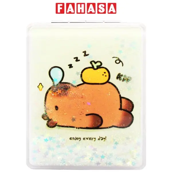 Gương Chữ Nhật Cầm Tay 2 Mặt Nhũ Kim Tuyến Hình Capybara - WanLongDa ZT185-2465H1 - Màu Xanh Lá