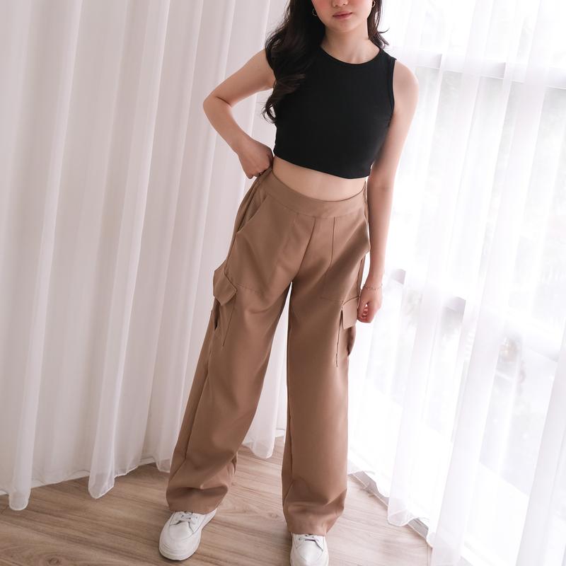 Naya Cargo Pants - Celana Panjang Wanita Cargo / High Waist /  Stretch / Karet / Kantong / Casual 3