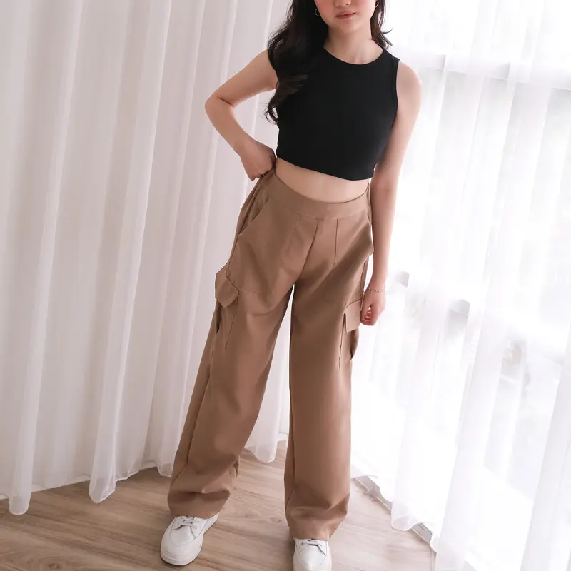 Naya Cargo Pants - Celana Panjang Wanita Cargo / High Waist /  Stretch / Karet / Kantong / Casual 3