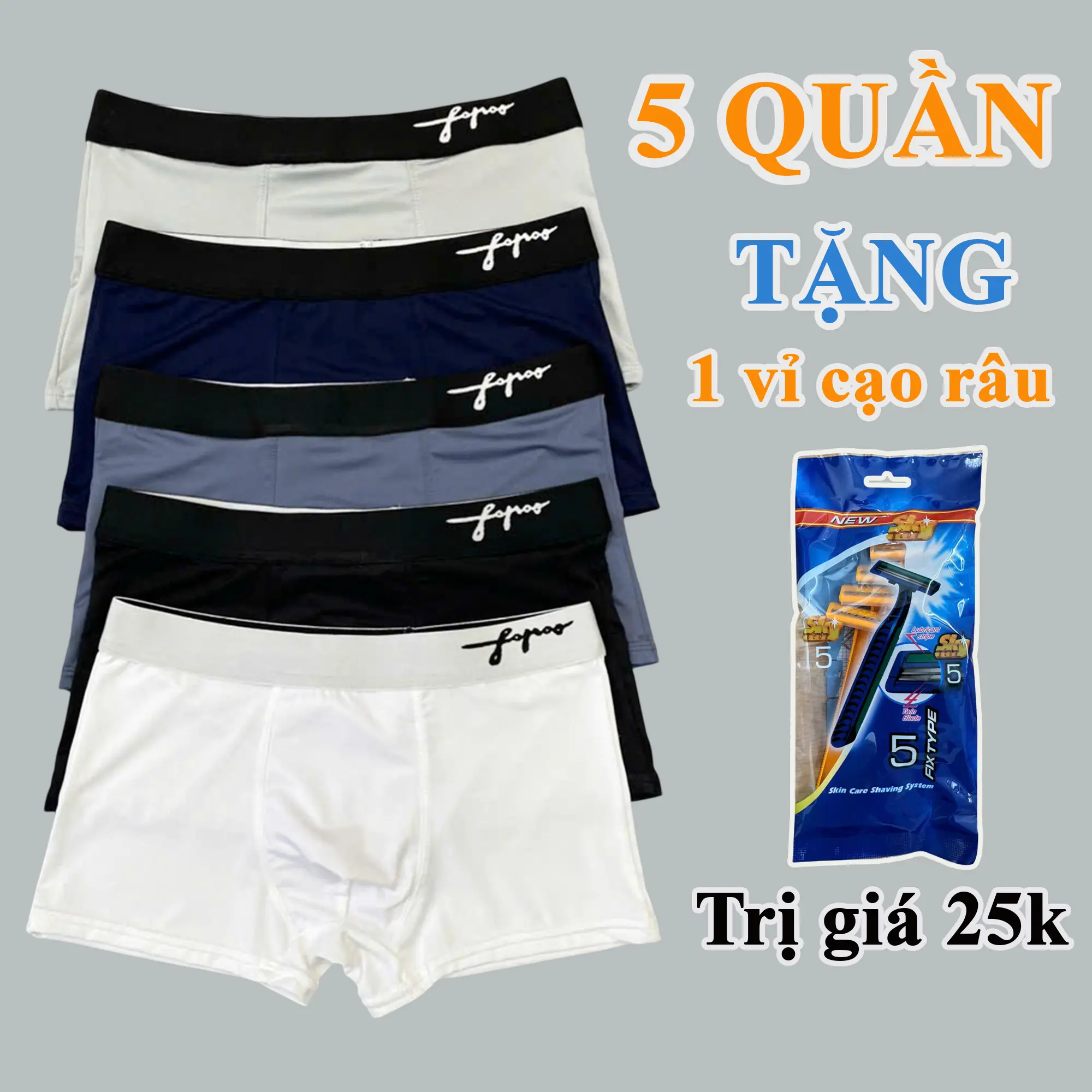 5 Quần [TẶNG 1 vỉ cạo râu] sịp đùi chữ kí sang trọng boxer nam thun lạnh co giãn 4 chiều mềm mịn thoáng mát quần lót nam màu đen, trắng, xám, xanh Menswear Quần Boxer
