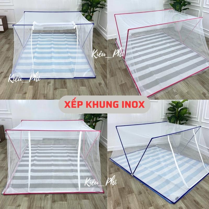  Khung IN0X - Mùng xếp thông minh gấp gọn màn mùng ngủ chống muỗi - Màn khung inox tự bung cao cấp siêu bền 