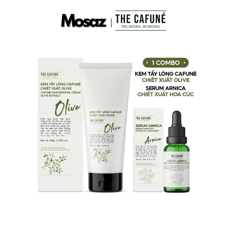 Combo Kem Tẩy Lông Olive và Serum Arnica Cafuné dùng được cho bikini, chân, tay, nách 100ml