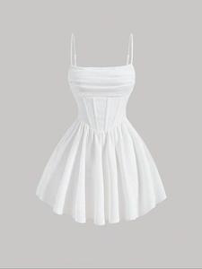 Vestido de Verano con Camiseta y Cintura Fruncida, Elegante Vestido Midi sin Mangas, Moda Casual para Mujeres, Perfecto para Fiestas y Uso Diario