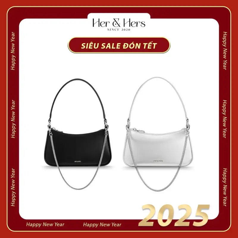 [MỞ BÁN] Túi kẹp nách SARA Bag sz 22cm chất da Microfiber 2 màu đen và bạc - HER & HERS Nữ Kem 1