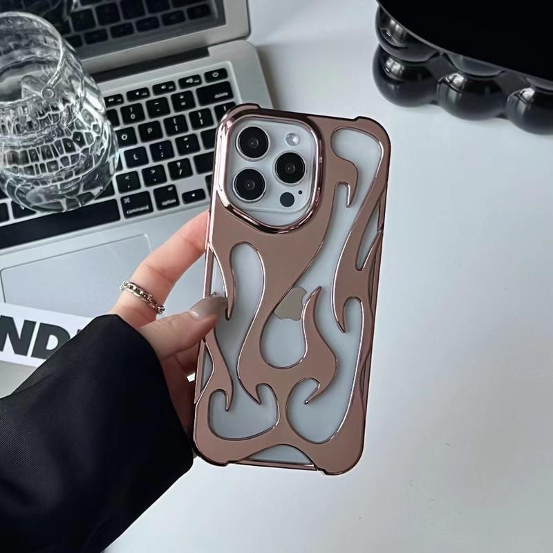 Product Introduction of Flame Pattern Hollow Heat Dissipation Electroplating Purple TPU Mobile Phone Case Protective Cover Suitable for iPhone16 iPhone15 iPhone14 4