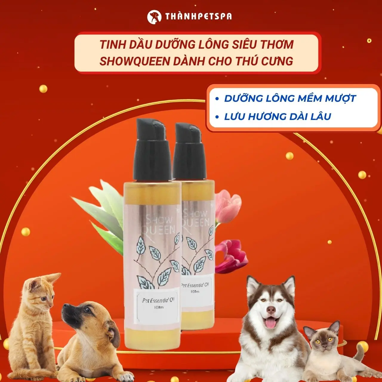 Tinh Dầu Dưỡng Lông Mềm mượt, giữ hương thơm dài lâu Siêu Thơm Showqueen Cho Thú Cưng TiCipet