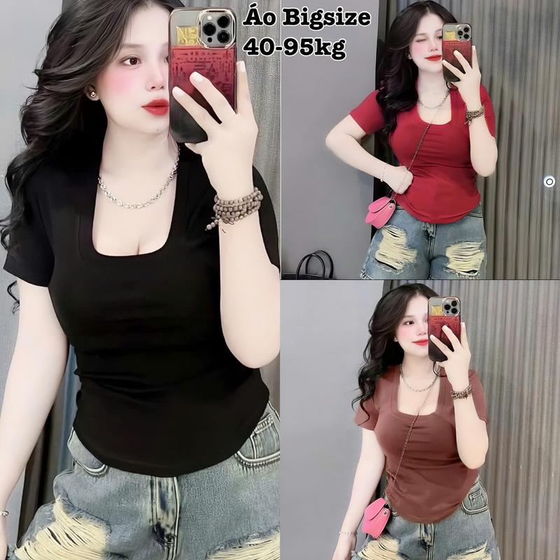 Áo Thun Nữ Bigsize Cổ Vuông Chữ U Chất Gân Tăm Co Giãn Xinh Đẹp Hot Hit Body Chuppy Dễ Thương Ôm Gọn Tôn Dáng Giá Rẻ Freesize 50-95kg Top Nữ Màu Xám Màu Đen Áo Croptop Áo Polo Áo Suit Áo Phông Nữ Women Màu Đỏ - 2428