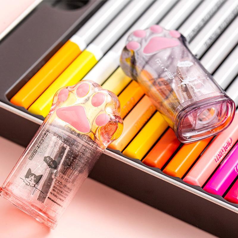 Random Color Cute Cat Paw Design Pencil Sharpener, 2 Counts Portable Multipurpose Student Pencil Sharpener, Stationery Supplies for Home School Office, Art Supplies 6