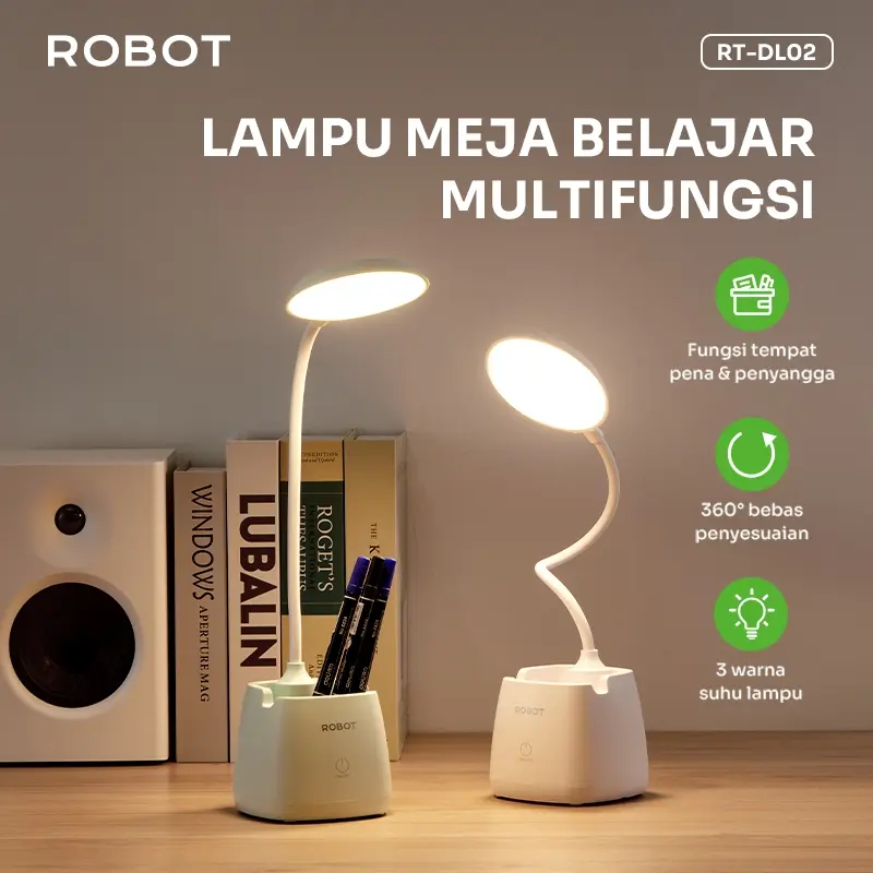 ROBOT Lampu Meja Belajar RT-DL02 Fleksibel Rechargeable Multifungsi - Garansi 1 Tahun 1
