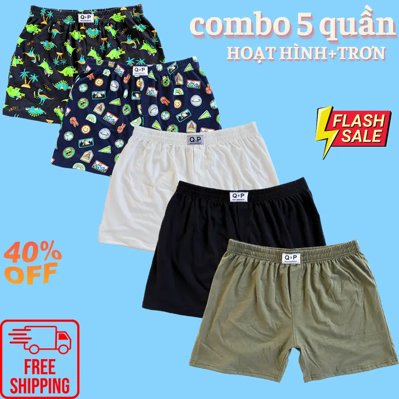 Combo 5 Quần Đùi Thun Nam  Mẫu Trơn Co Giãn Cá Tính ( Giao Ngẫu Nhiên ) Quần Lót Menswear Boxer Quần Boxer Cotton Sịp 1
