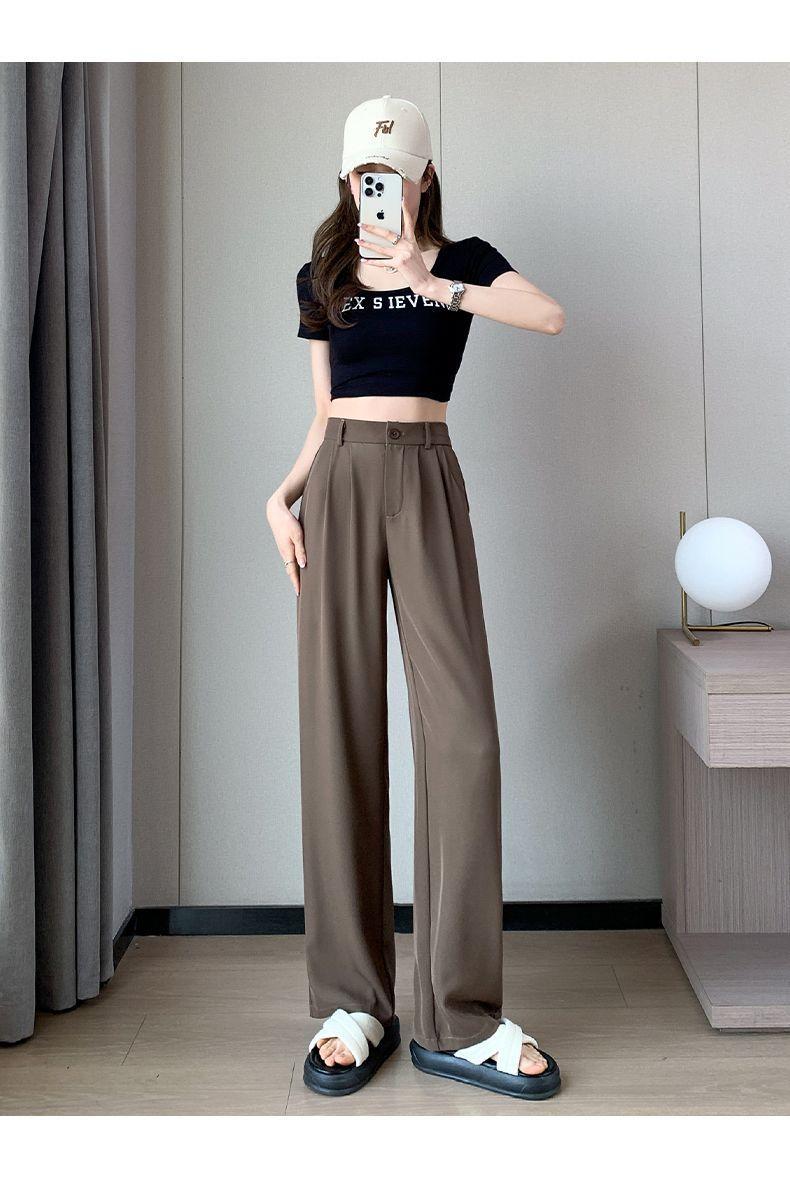 Product Introduction of Spot New 2025 New Wide-Leg Straight Pants Women's Summer Thin High Waist Drooping Straight Casual Small Narrow Suit Pants South Korea Japanese and Korean Style 22
