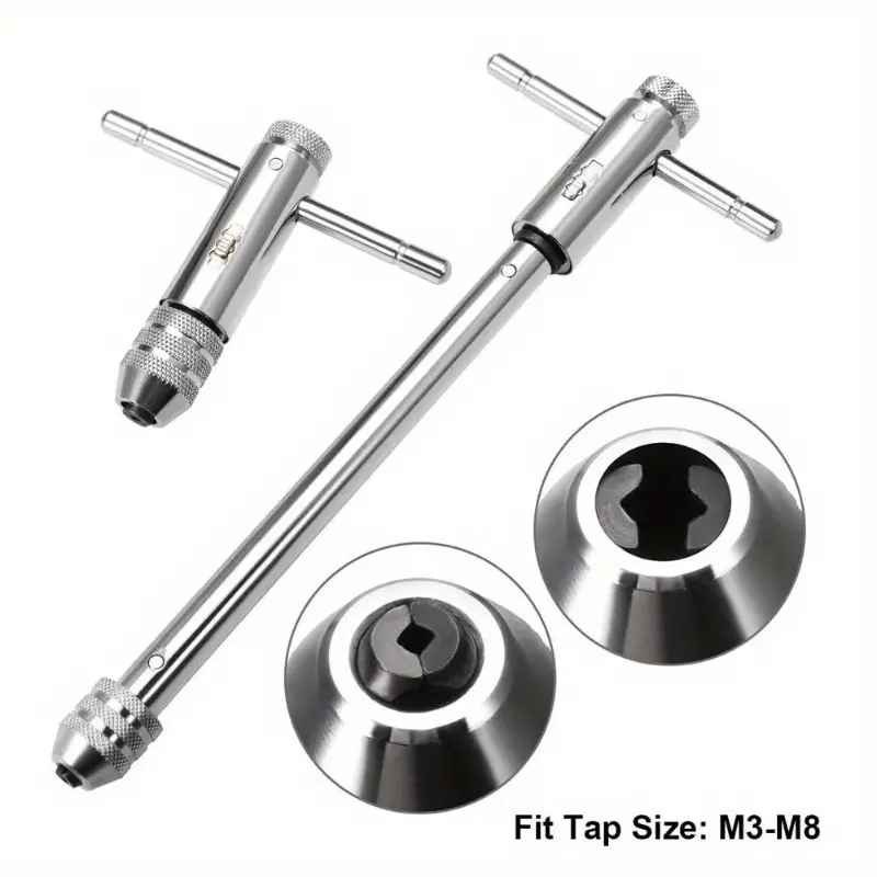 Pemegang Ketuk Ratchet T-Handle Boleh Laras, 7 Keping / set, Sepana, Benang Skru Mesin Metrik, Set Ketuk Skru Tangan Kedua-dua Hala, Kit Alat Mengetuk Manual