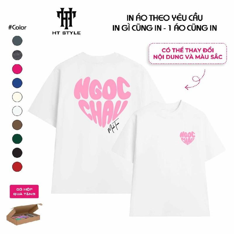[ÁO IN THEO YÊU CẦU] Áo cotton 1oo% 250gr in tên hình trái tim theo yêu cầu full box 4