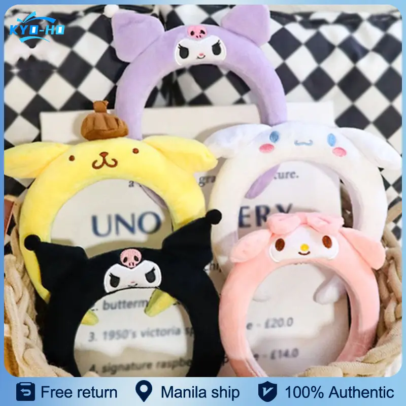 Sanrio Sponge Headbands Anime My Melody Pompom Purin Cinnamoroll Kuromi Cute Face Wash Makeup Headband Girl Hair Accessories