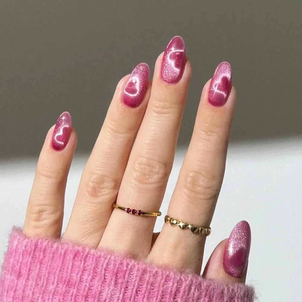 Manicure Oval False Nails French Cat Eye Press on Nails Gradient Detachable Nail Tips Women