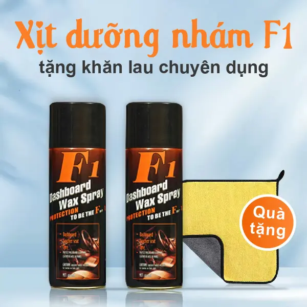 【Mua 1 tặng 1】Chai xịt tái tạo nhựa xe hơi và xe máy F1 450ml, tặng kèm khăn màu xám vàng kích thước 30x30 5