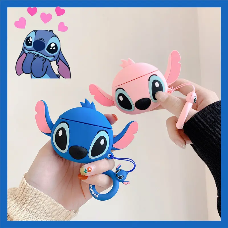 Cute Cartoon Stitch Silicone Cases For Airpods 1 2 3 Protective Bluetooth Wireless Earphone Charging Cover For Airpods Pro Pro2 Chargeable eearphone Accessories Protection