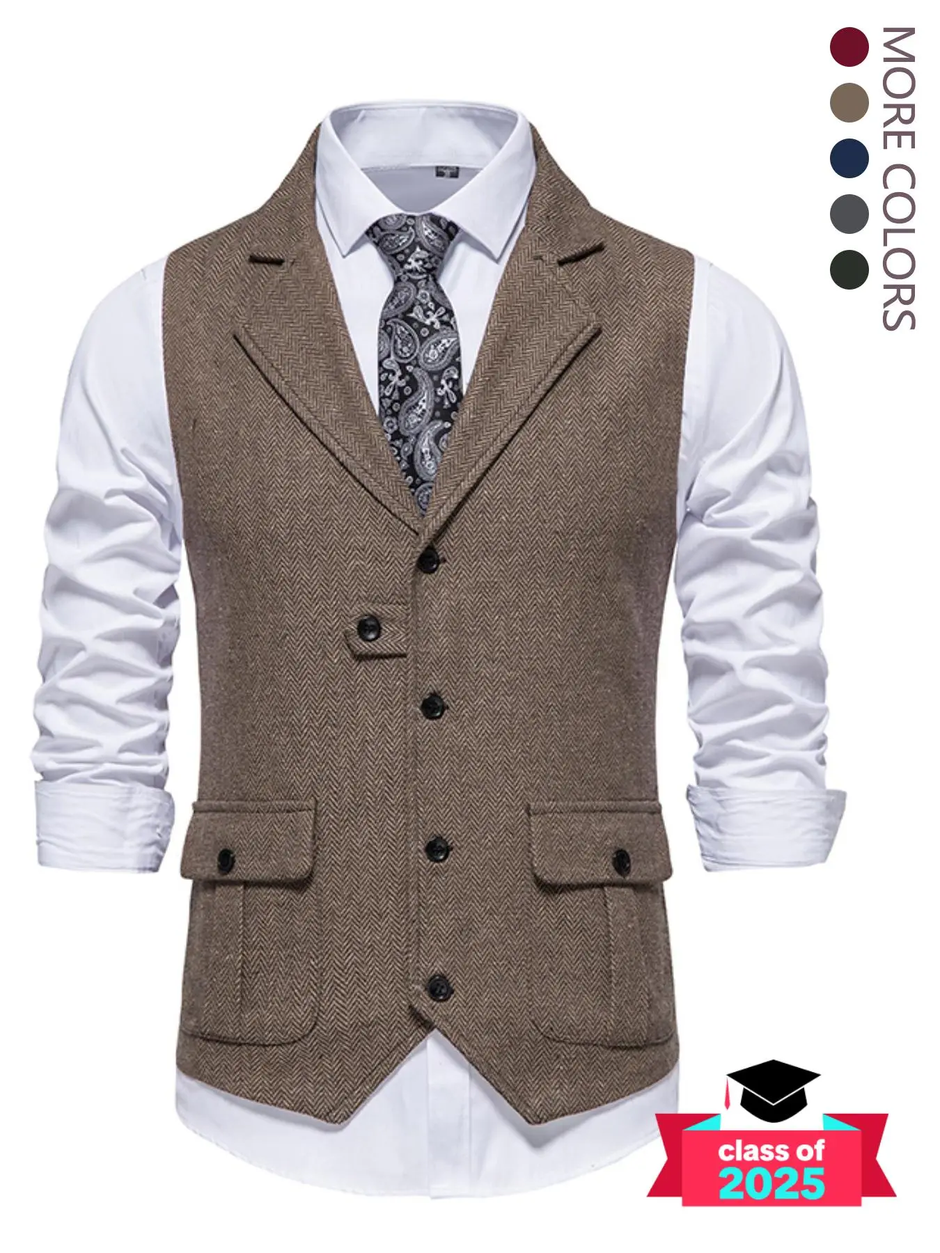 Men's Colorblock Button Front Pocket Vest Blazer, Business Two Tone Lapel Waistcoat for Men, Men's Clothing for Spring & Fall, Winter Clothing Men, Formal Outfit for Work Office, Menswear, Clothes