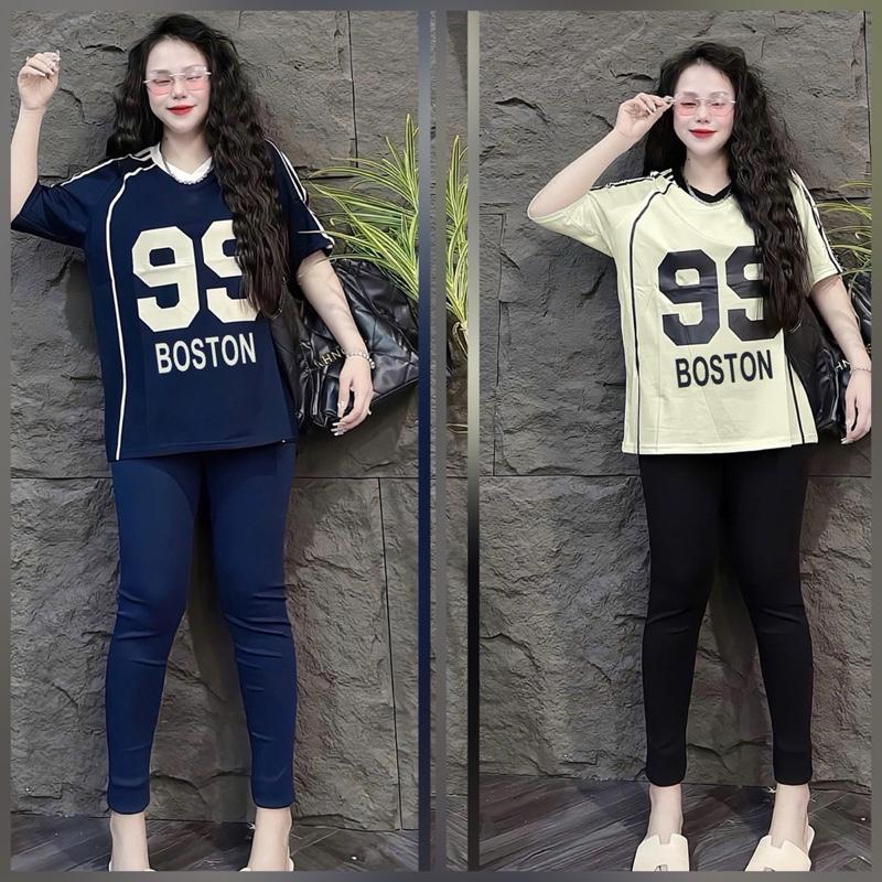 SÉT BỘ DÀI ÔM MẶC THUN TĂM LẠNH CỔ TIM PHỐI IN 99 QUẦN LEGGING CO GIÃN CÓ TÚI Nữ Women Top Thun