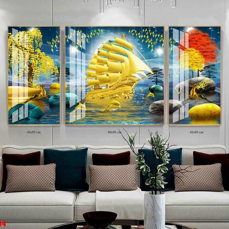 Tranh Tráng Gương Treo Nhà khổ lớn 2mx1m Bộ Ba Bức Treo Tường