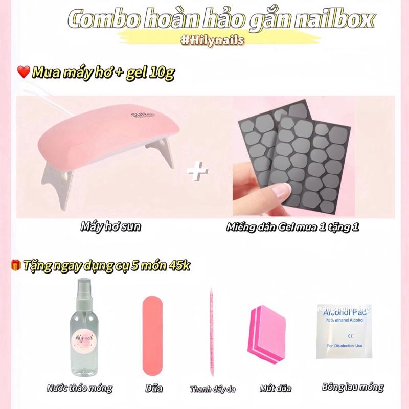 [ Deal Hot New ] Combo gắn Nailbox máy hơ và tấm dán Gel bản mới gắn siu chắc bền không cần dũa móng tay tặng kèm theo 5 dụng cụ, nước tháo, bộ 2 dũa hồng, thanh đẩy da và bông lau