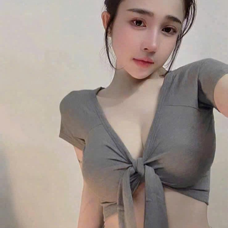 Áo croptop tay ngắn có mút cột dây giữa tạo nơ xinh bozip mềm Cổ Tròn Women Nữ aosang chanh 8