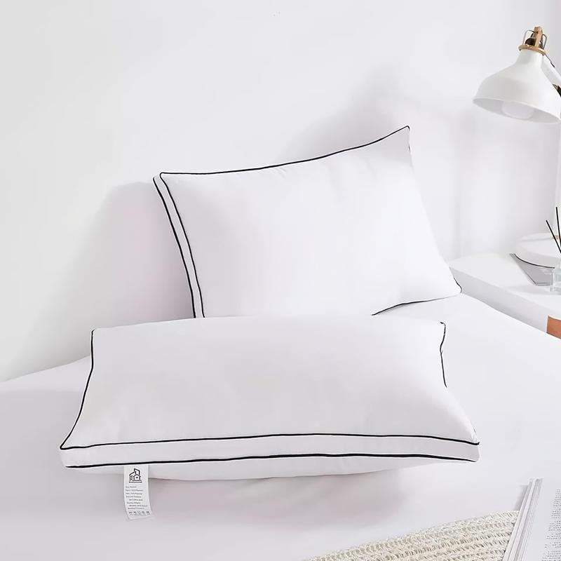 Product Introduction of 1pc Hotel Quality Gusseted Bed Pillow for Back, Stomach & Side Sleepers - Soft White Polyester with Black Piping, Machine Washable, Zipper Closure, Perfect for All Sleep Positions, Pillows for Sleeping 1