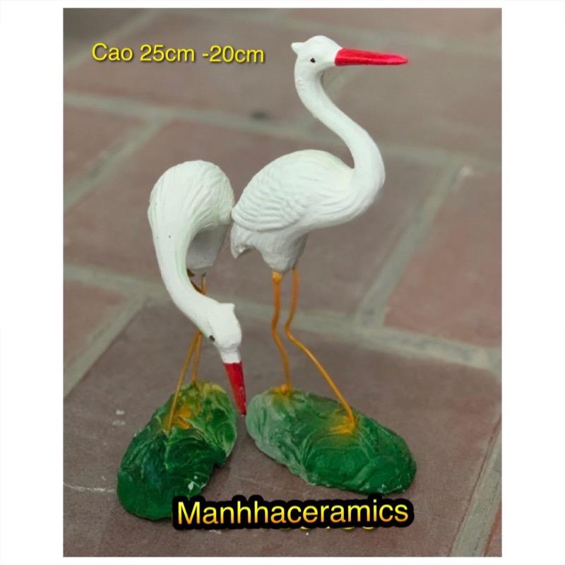Tiểu cảnh cò đôi mỏ đỏ gốm sứ Bát Tràng 1