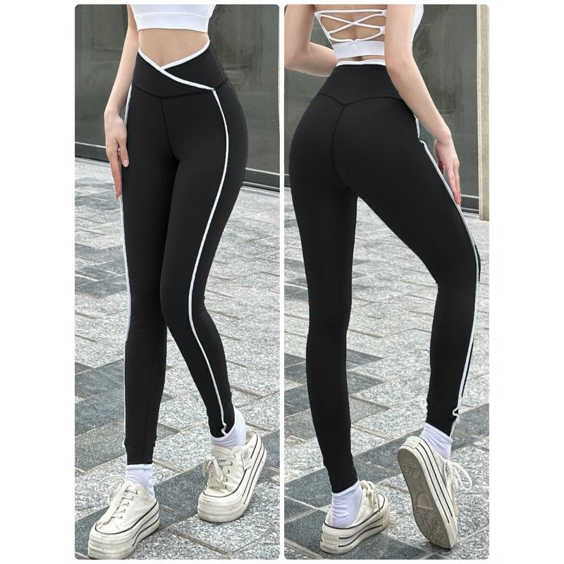 Quần Dài Legging Thể Thao Nữ Cạp V Viền Trắng Tập Gym, Yoga, Pilates Thun 5